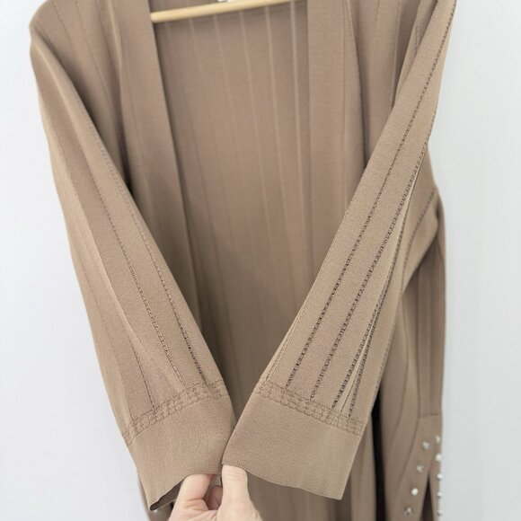 Joseph Ribkoff Studded Brown Bride Cover-Up Duster Cardigan Sz L Preppy Coastal - Picture 6 of 10